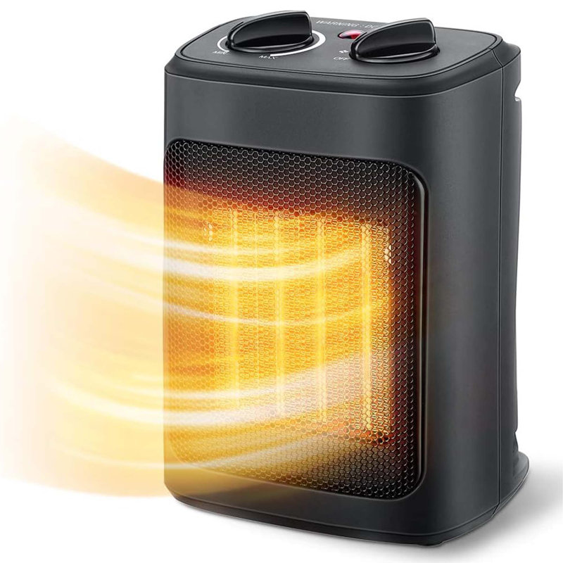 1500w Small Portable Ceramic Space Heater With Thermostat, Fast Heating And Fan Modes For Bedroom Or Office
