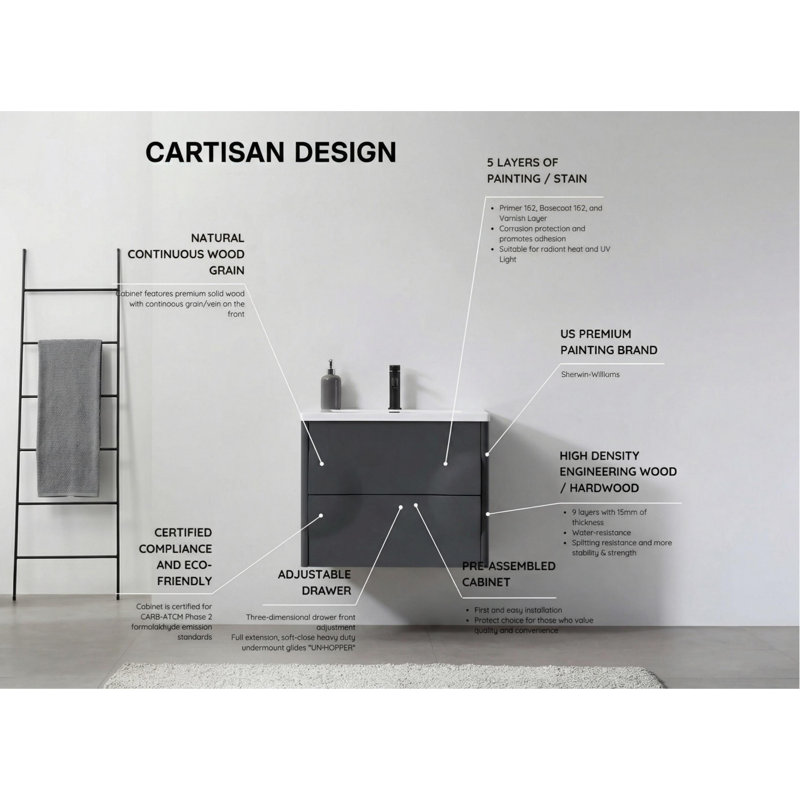 Colmar 24" W Single Wall Mounted Vanity, Light Gray