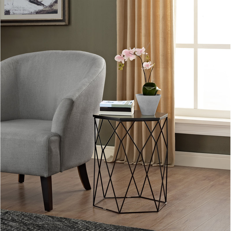 Black Geometric Metal Round Side Table