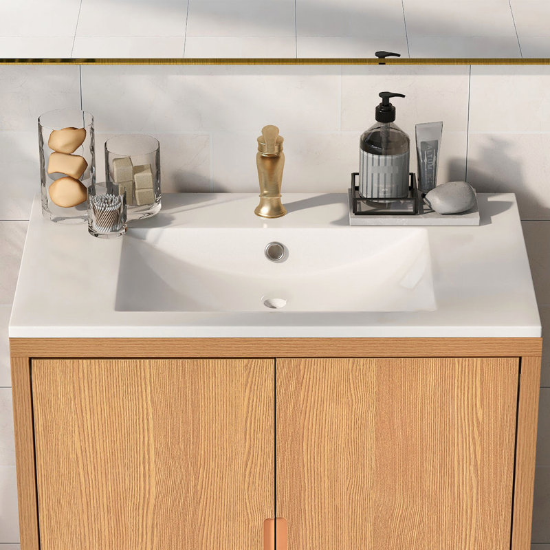 Lavabo de salle de bain en résine 30 pouces - blanc, installation hygiénique et évier rectangulaire à débordement 30X18 facile