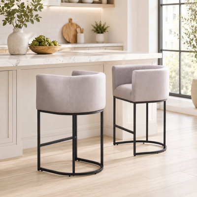 Upholstered Counter Height Stool with Metal Frame (Set of 2)