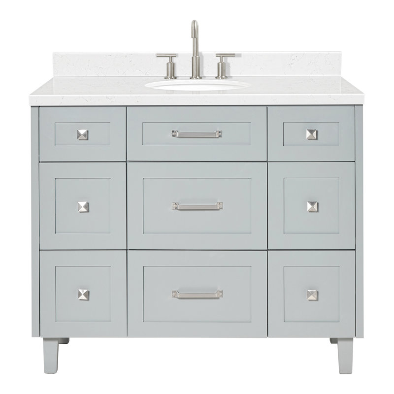 Ariel Monrow 42 Inch Single Oval Sink Bathroom Vanity With Carrara Quartz Countertop, Gray
