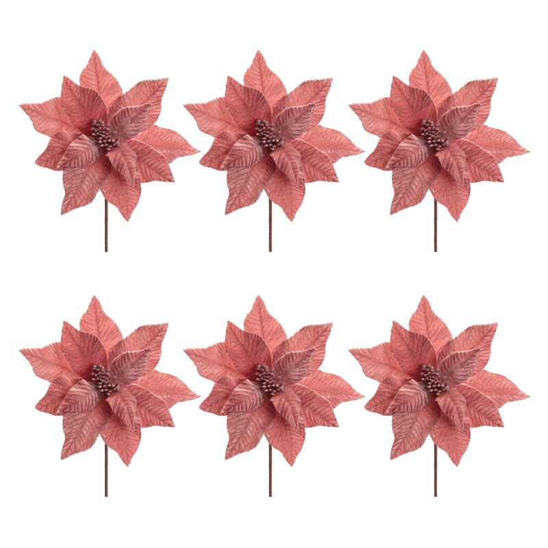 Tige de fleur de poinsettia scintillante, H 23,5 po x l 12,5 po x P 6,25 po, Rose