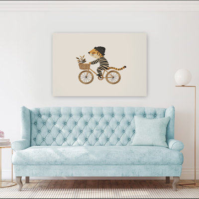 Tigre mignon, tour de bicyclette fantaisiste, impression d'art contemporain sur plante tigrée