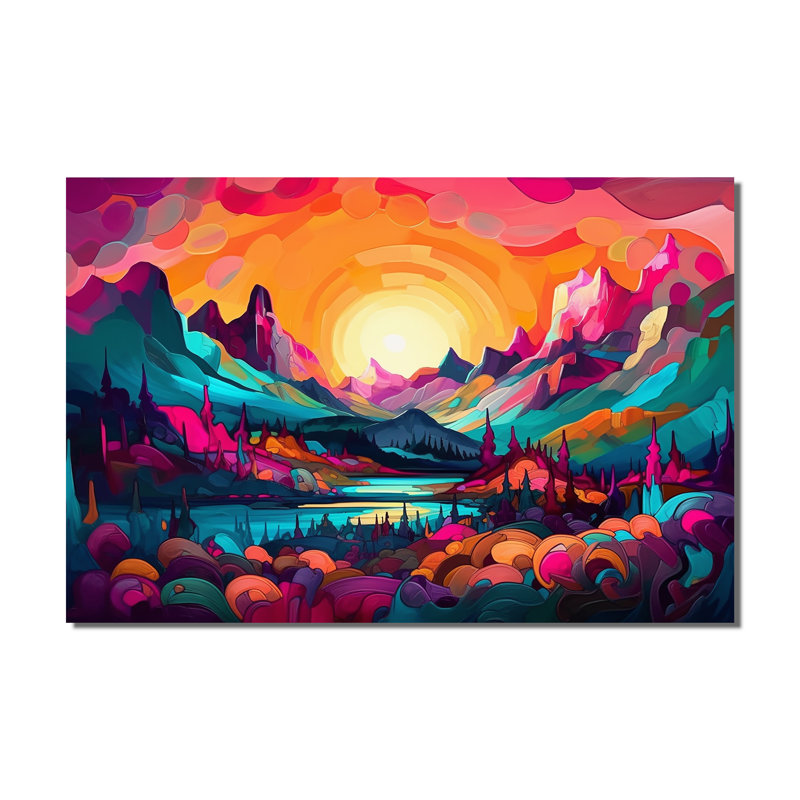 Vibrant Sunset Shining Over Mountains III - Landscape Mountains Canvas Art Print