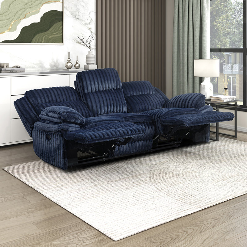 Melita 95" Modern & Contemporary Corduroy Fabric Reclining Sofa with Tab Pull Reclining Motion, Foam Over Pocket Coils & Removable Seat Backs