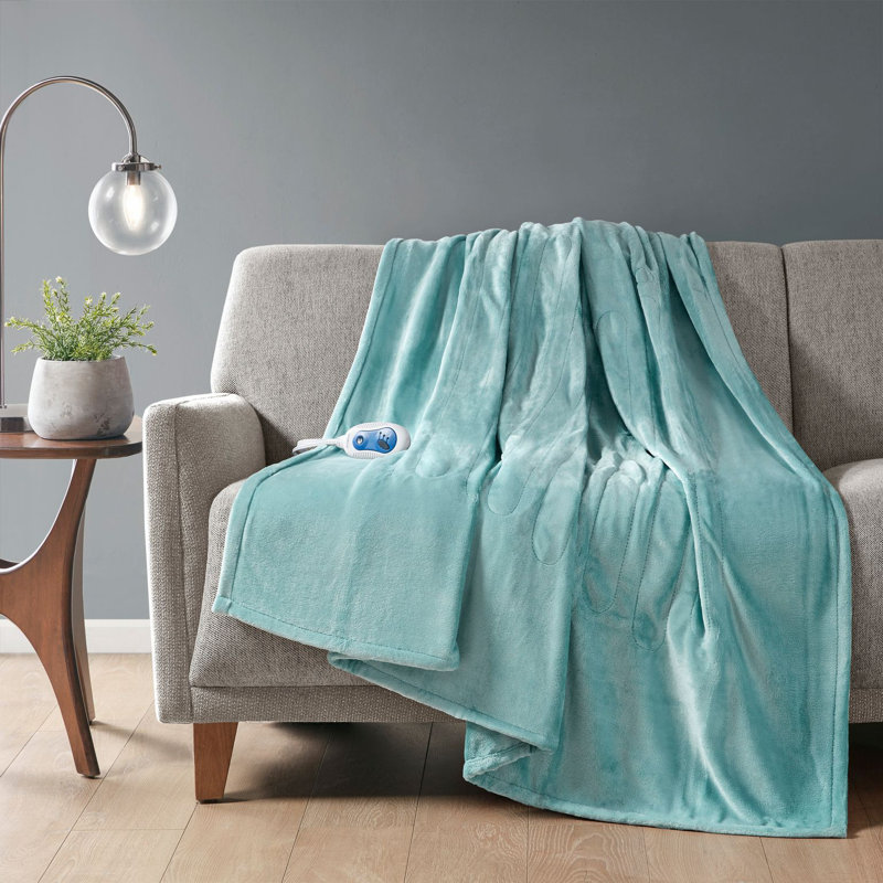 Jeté chauffant en peluche surdimensionné, Turquoise