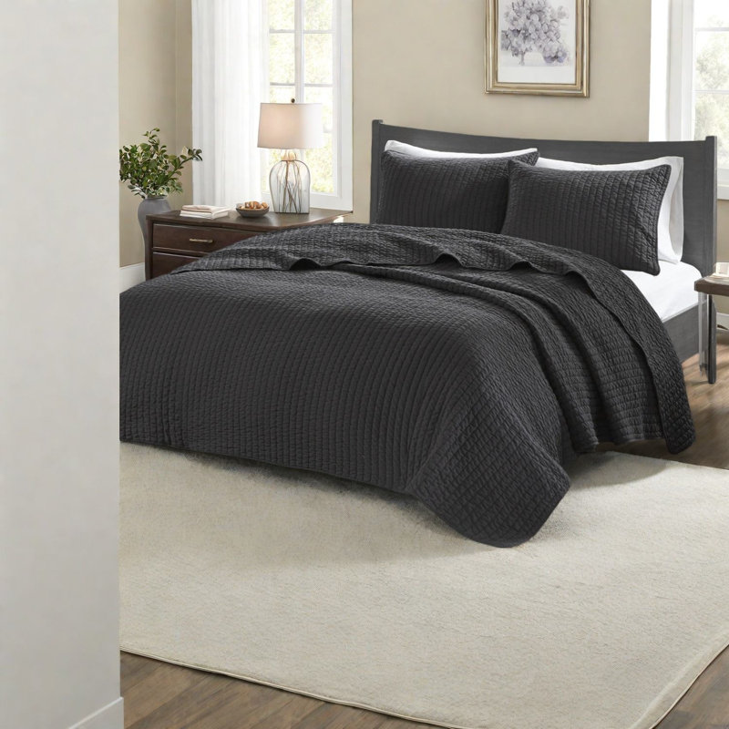 Ensemble de literie réversible noir en microfibre simple TG Farmhouse