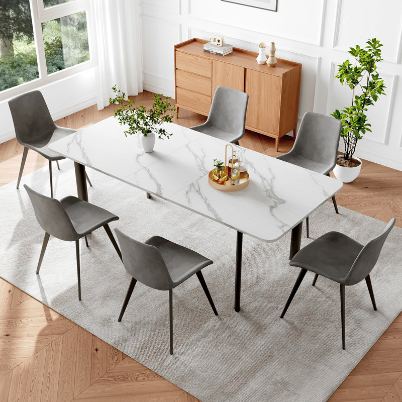 Ensemble de table de salle à manger 7 pièces en MDF, table carrée extensible, ensemble de table à manger de cuisine moderne, table de salle à manger avec 6 chaises