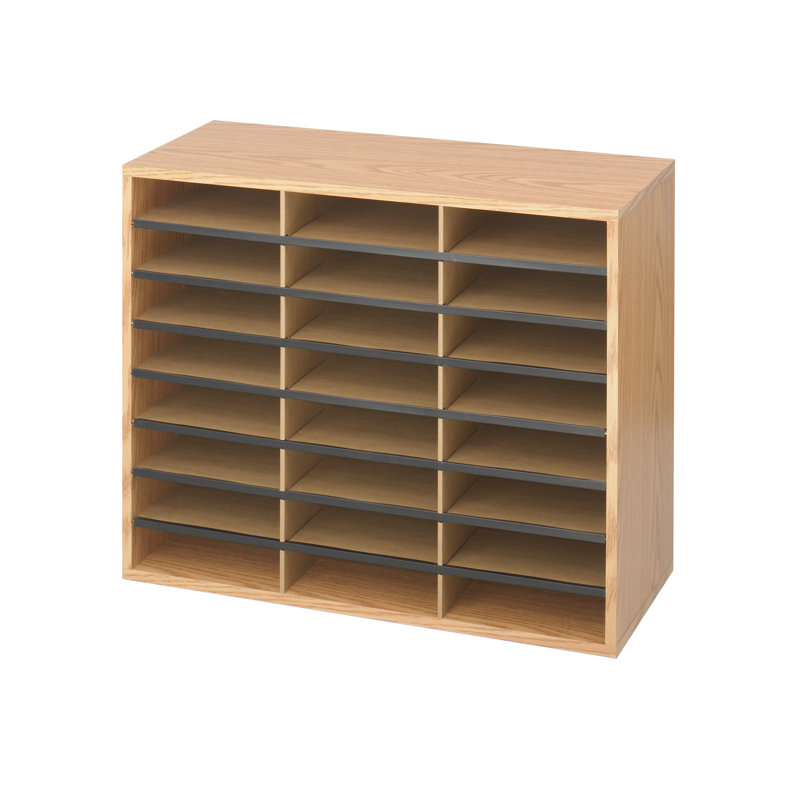 Medium Oak 24-Compartment Wooden Literature Organizer