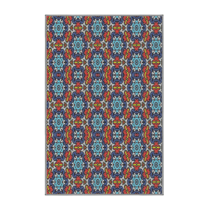 Tapis rouge / bleu Power Loom, Rectangle 5 pi x 7 pi