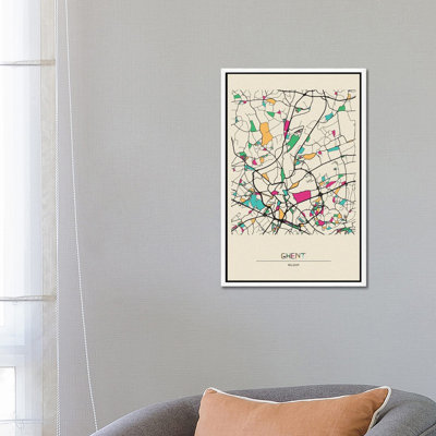 Ghent, Belgium Map by Ayse Deniz Akerman - Floater Frame Gallery-Wrapped Canvas Giclée on Canvas
