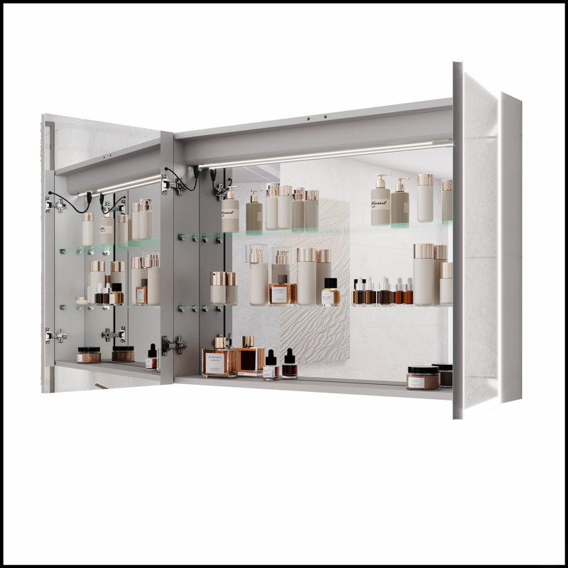 Armoire à pharmacie de salle de bain avec éclairage DEL et miroir antibuée, 91 x 61 cm, affichage de l'heure et de la température