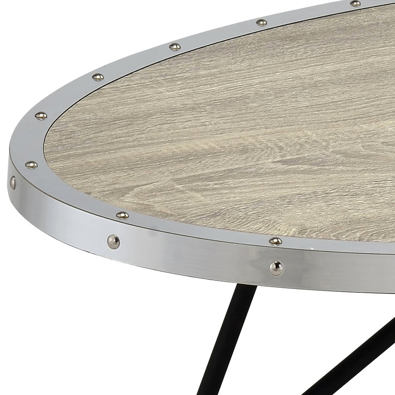 Table basse ovale en chêne gris vieilli et noir, chic industriel pour la vie fonctionnelle grise avec structure en métal