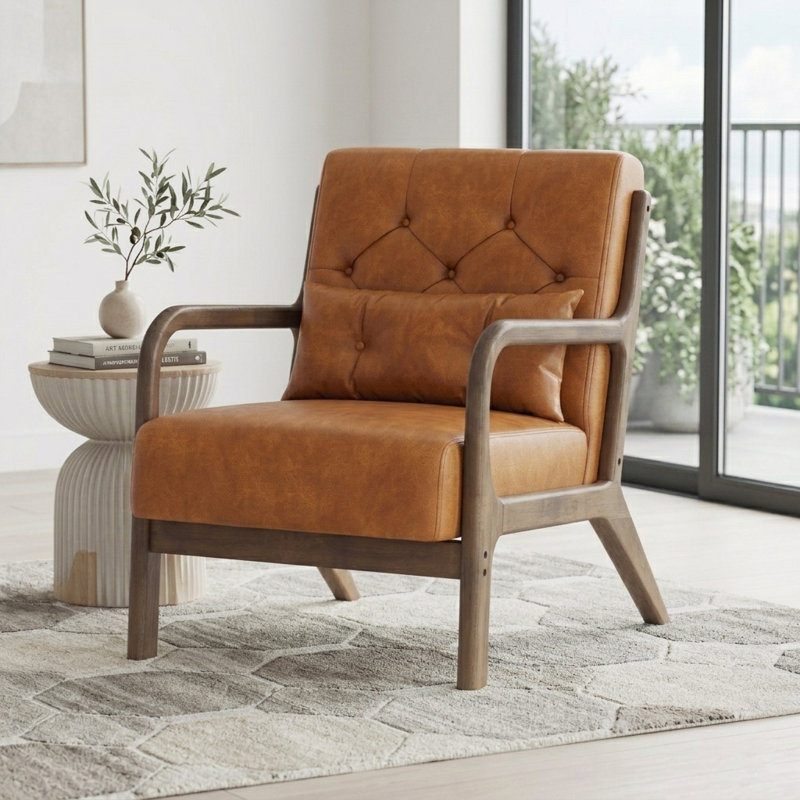 Fauteuil capitonné l 25,79 po Alcie, Similicuir caramel