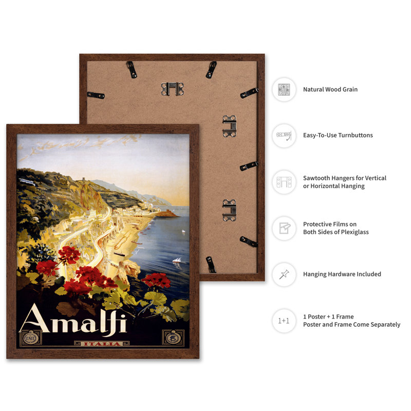 Côte d'Amalfi, Affiche, H 24 po x l 32 po, Encadrement brun