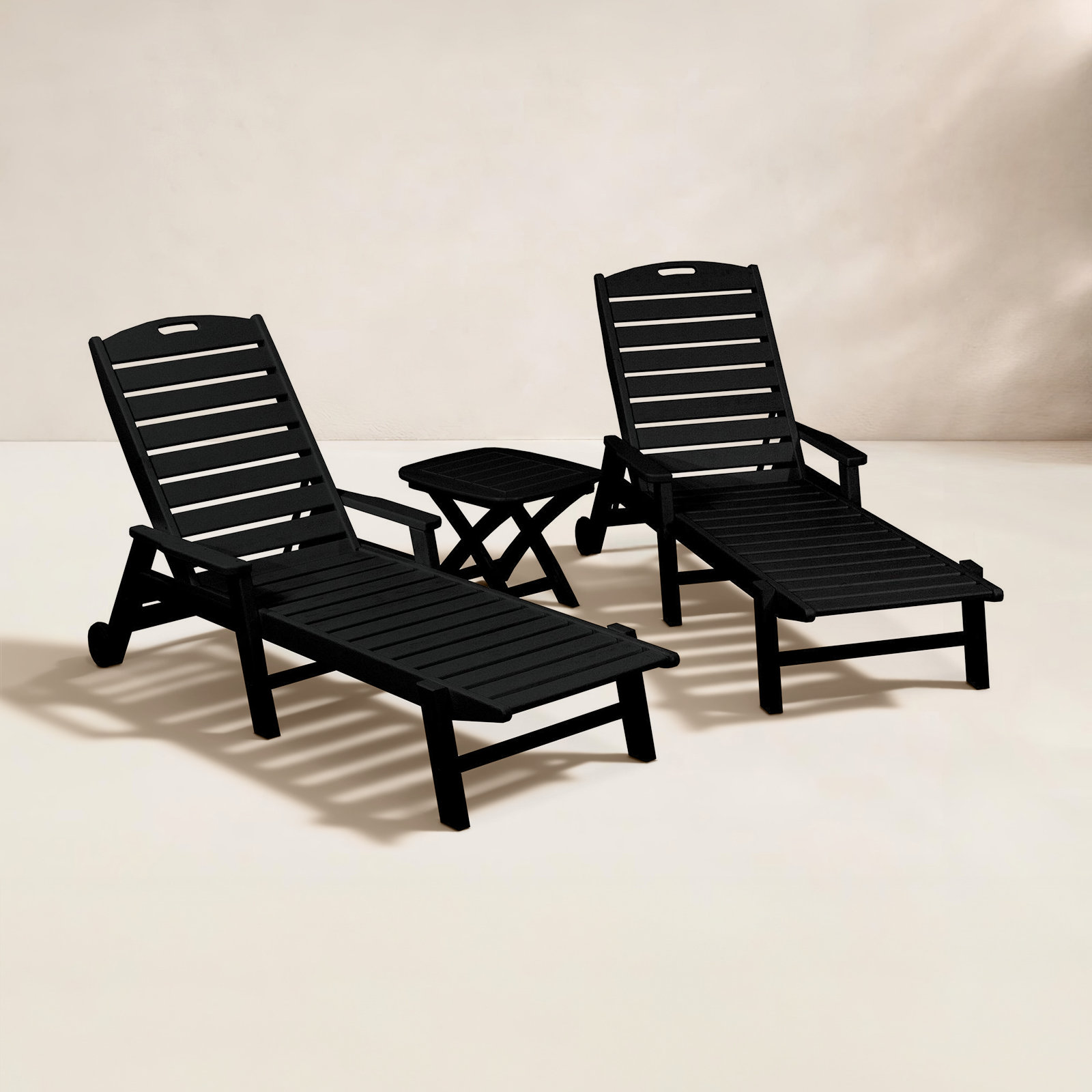 POLYWOOD Nautical 3-Piece Chaise Set, Black