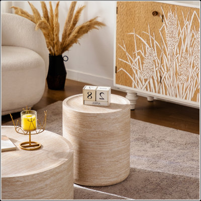 Table de bout ronde avec motif Mars pour le salon, table d'appoint tambour moderne pour petits espaces, aucun assemblage requis