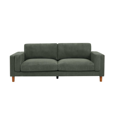 Corduroy Upholstered Square Arm Sofa With Wooden Legs