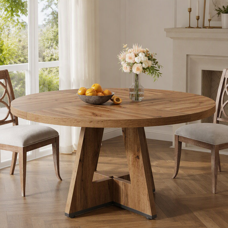 Table de salle à manger ronde de style campagnard de 119 cm (47 pouces) pour 4 personnes, table de cuisine en bois avec structure en métal et plateau en MDF, cuisines