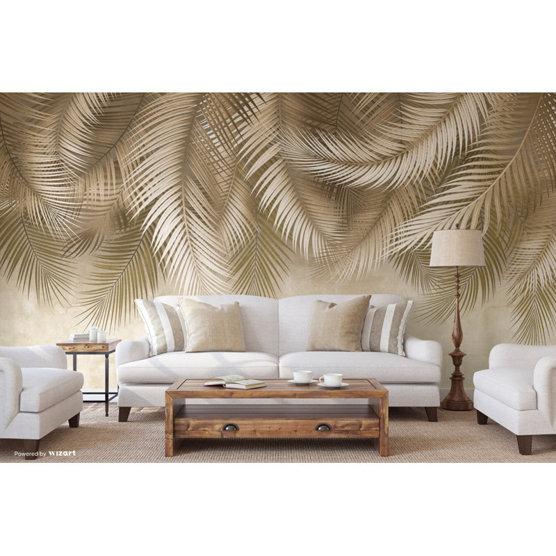 Murale papier peint feuille de palmier tropical, L 110,04 po x l 204 po, Brun