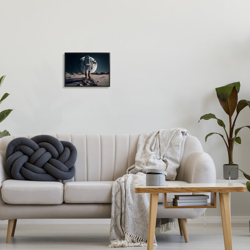 «Man On Moon Outer Space Astronaut» par CyberGeek Design, Giclée encadrée noir minuit, H 14 po x l 11 po x P 1,5 po