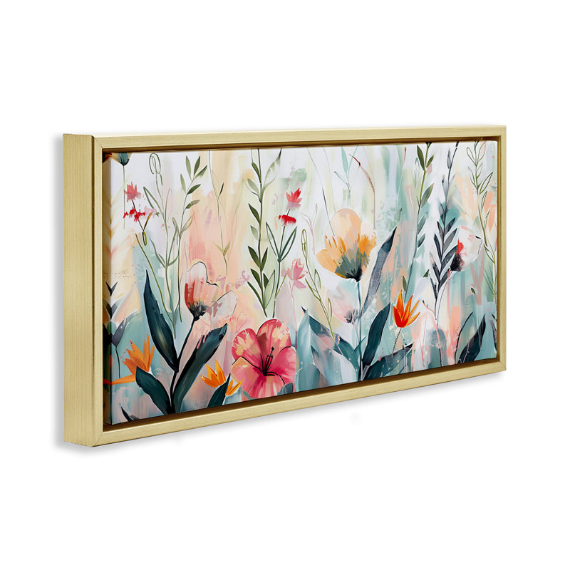 Cadre flottant Floral Garden Whispers, design par Elara Yasna, H 11 po x l 25 po, Cadre flottant métallique doré