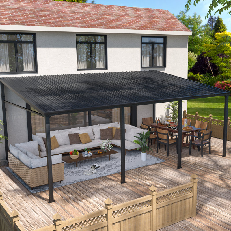 Feria  20'Wx12'D Manual Slope Patio Awning In Black
