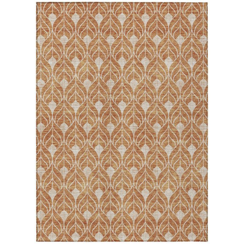 Tapis intérieur / extérieur géométrique lavable en cuivre et beige HomeRoots 3 pi x 5 pi