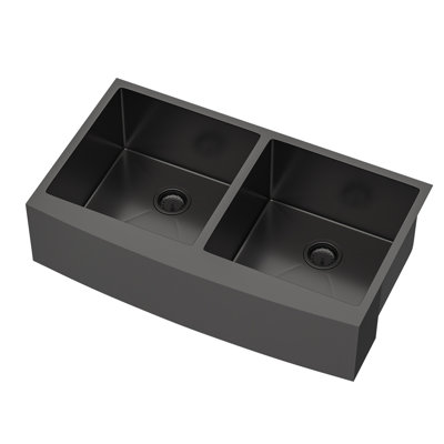 Évier de cuisine à double cuve en acier inoxydable à double cuve (50/50) - 33 po x 21 po x 10 po à tablier frontal en acier inoxydable de calibre 16 avec deux cuves profondes de 10 po