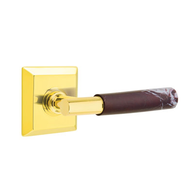 Emtek Select Privacy Leverset w/ Quincy Rosette & T-Bar Stem, Rosso Levanto Marble Lever (CF)