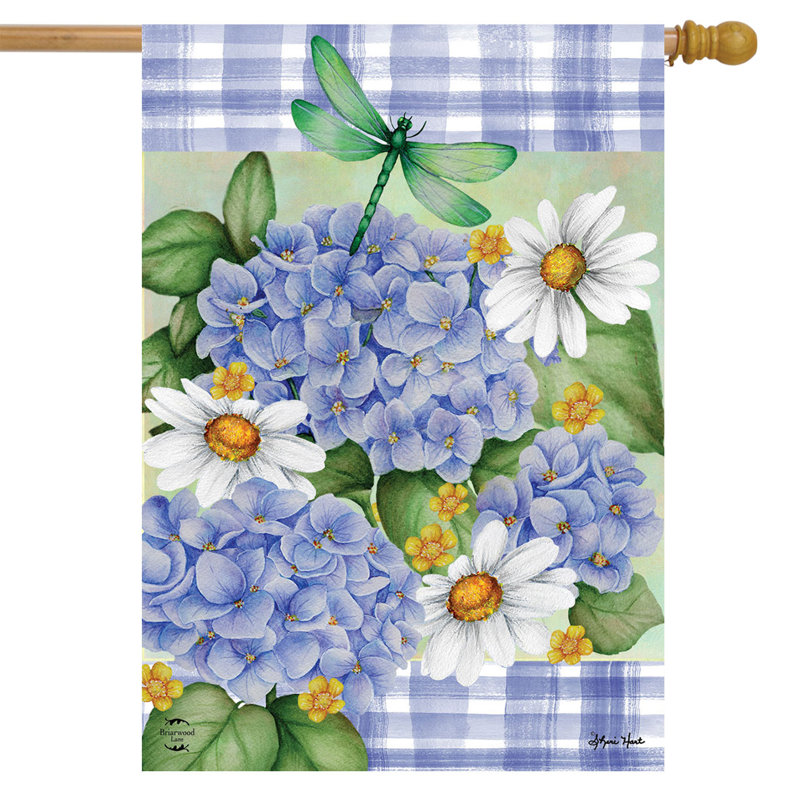 Dragonfly And Hydrangea House Flag