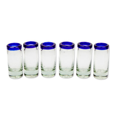 Handblown Shot Glasses Cobalt Blue Rim 