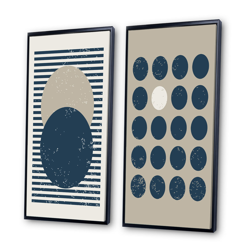 Ensemble de 2 peintures - Fin 20S, H 40 po x l 40 po x P 1,5 po, Cadre noir
