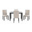 Ensemble de table de salle à manger 5 pièces en faux marbre avec 4 coussins épais, blanc / beige + noir