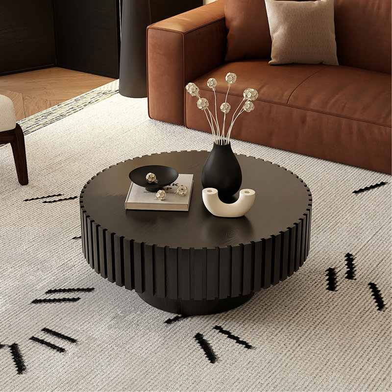 31.76'' Walnut Round Coffee Table, Pedestal Base, Functional Table For Displaying Ornaments In Living Room Modern Walnut, Compact And Multi - Limited Spaces