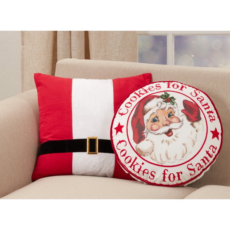 Round Red and White Santa Christmas Throw Pillow