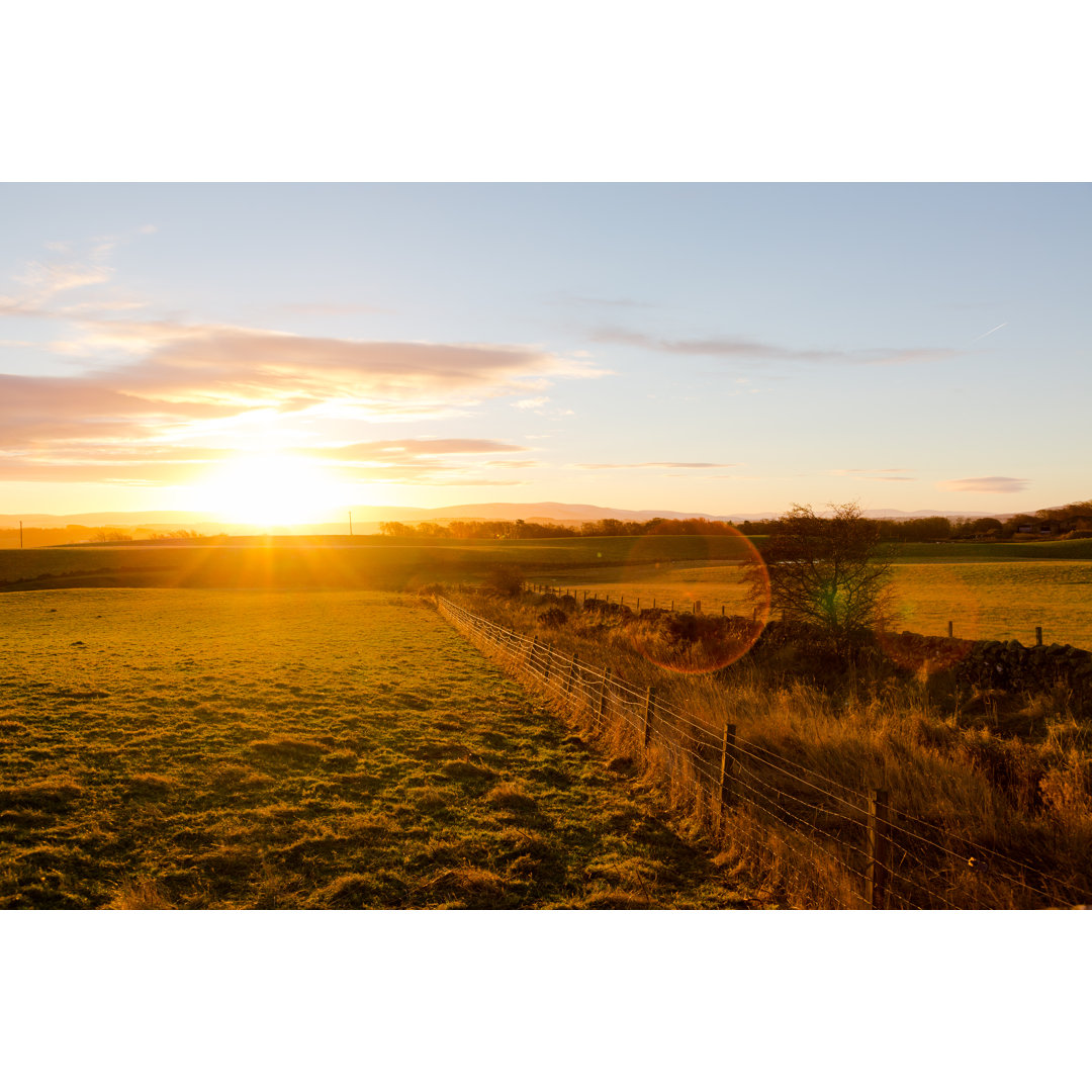 Hazy Rural Landscape In Sunrise Light, Scottish Highlands - Wrapped Canvas Print