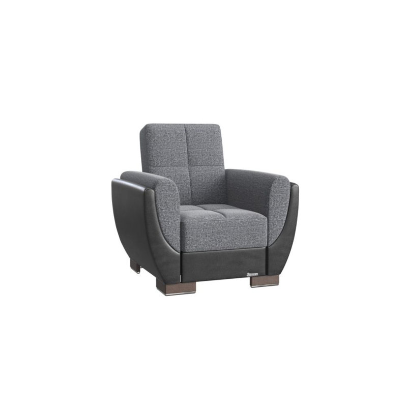 Jaliah Fabric Upholstered Convertible 3-in-1 Sleeper Arm Chair With Storage, Gray Microfiber