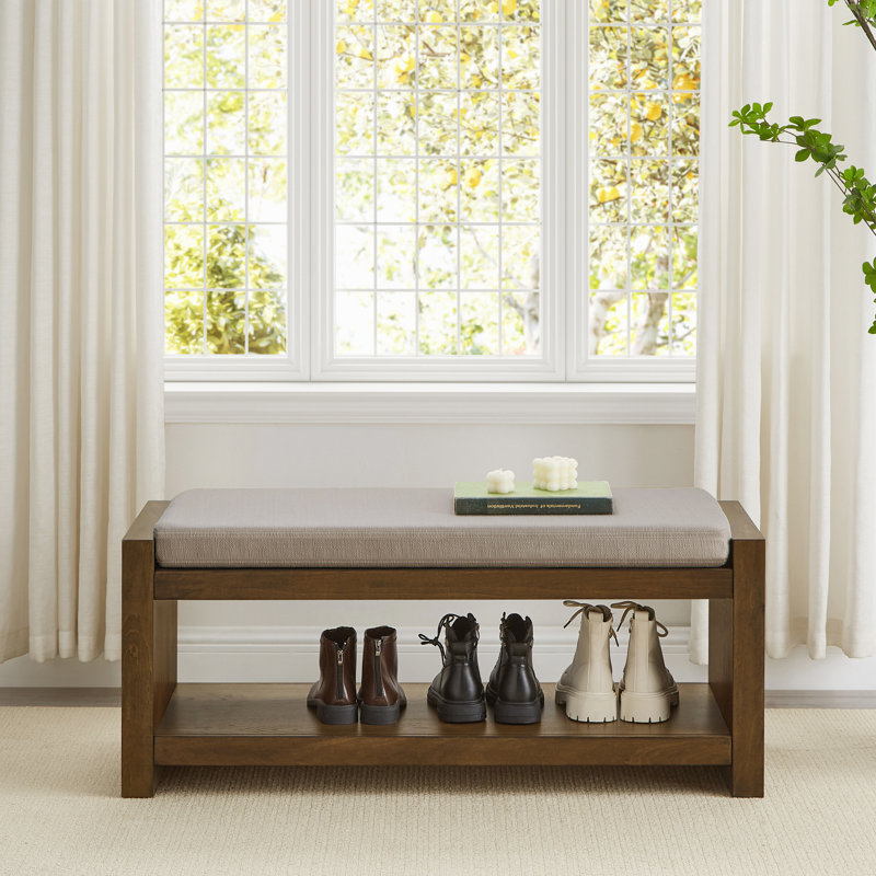  Banc d'appoint avec range-chaussures et coussin en lin amovible, lin, Gris