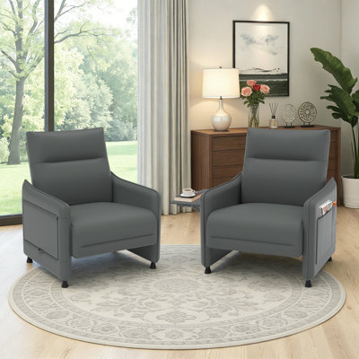 Modern Upholstered Faux Leather Accent Armchair with Side Tray Table & Side Pockets