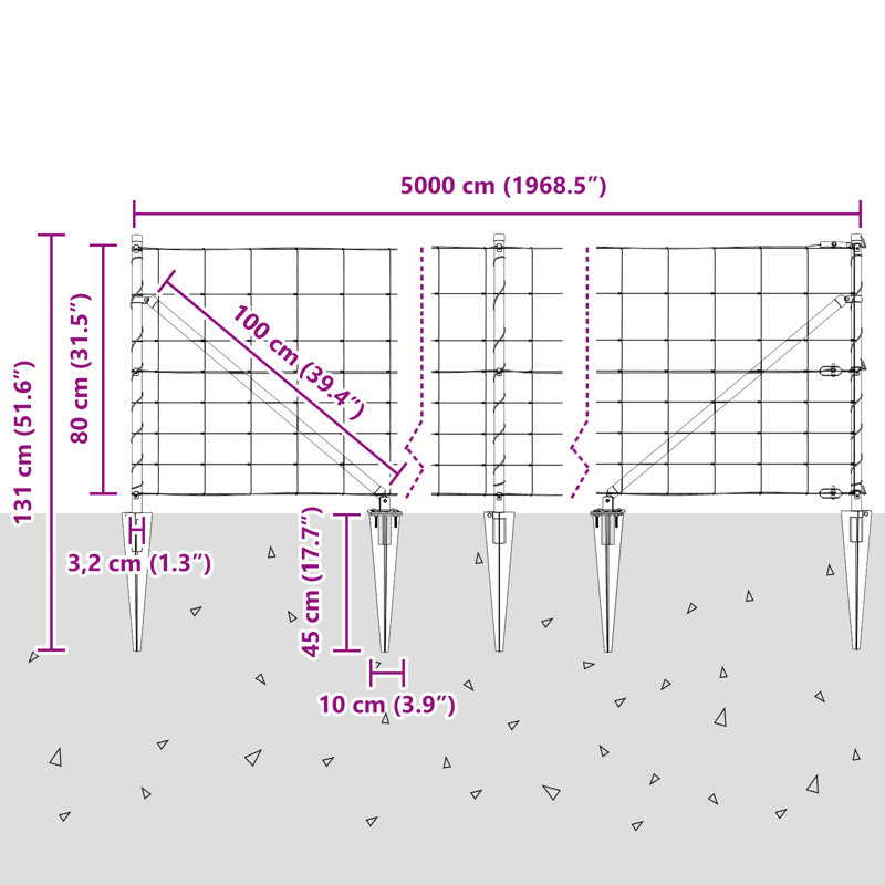Field Fence Galvanised Steel, 80cm H x 5000cm W
