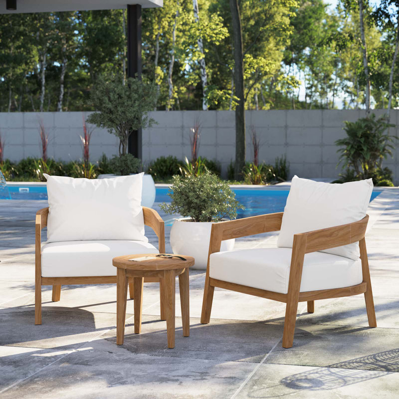 Ensemble de patio d'extérieur en bois de teck 3 pièces Brisbane par Modway, Blanc