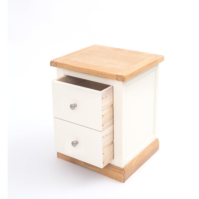 Eastchester 45 cm W Bedside Table, Off White/Natural/Silver