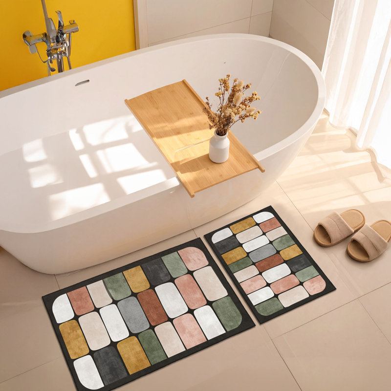 Ensemble de tapis de bain luxueux (2 pièces), noir, 19,7 x 23,6 pouces et 23,6 x 39,4 pouces | 100% polyester, 650 g / m² | Dessous antidérapant, base à pois, lavable à la machine | Parfait pour un décor de salle de bain élégant et confortable