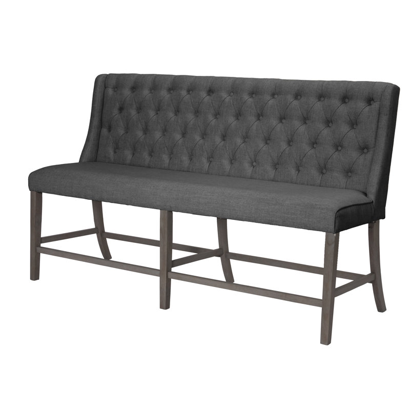 Elisa Linen Tufted Counterheight Dining Bench, Dark Grey