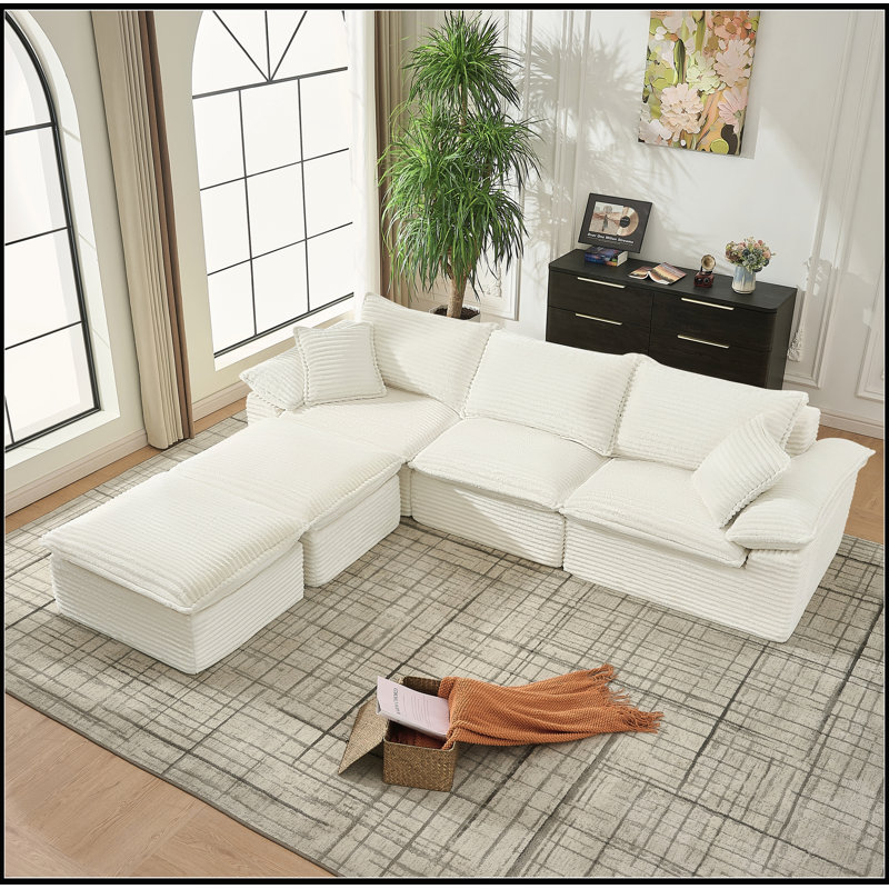 Canapé d'angle en forme de U de 287 cm (113 po) avec pouf amovible, aucun assemblage requis pour le salon, Beige