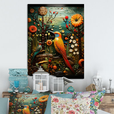 Abstrait, pic, oiseau, fleur, nuit - oiseau, art mural en métal