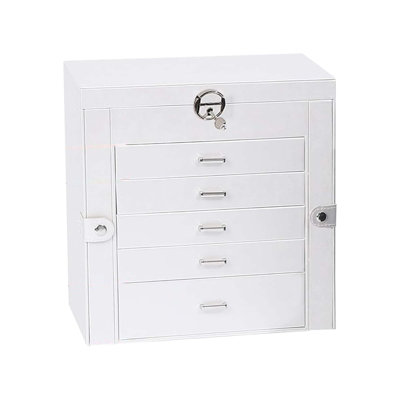 6 Layer Jewelry Box, Large Organizer With Mirror, Lock, 5 Drawers, Multi Function Storage, White
