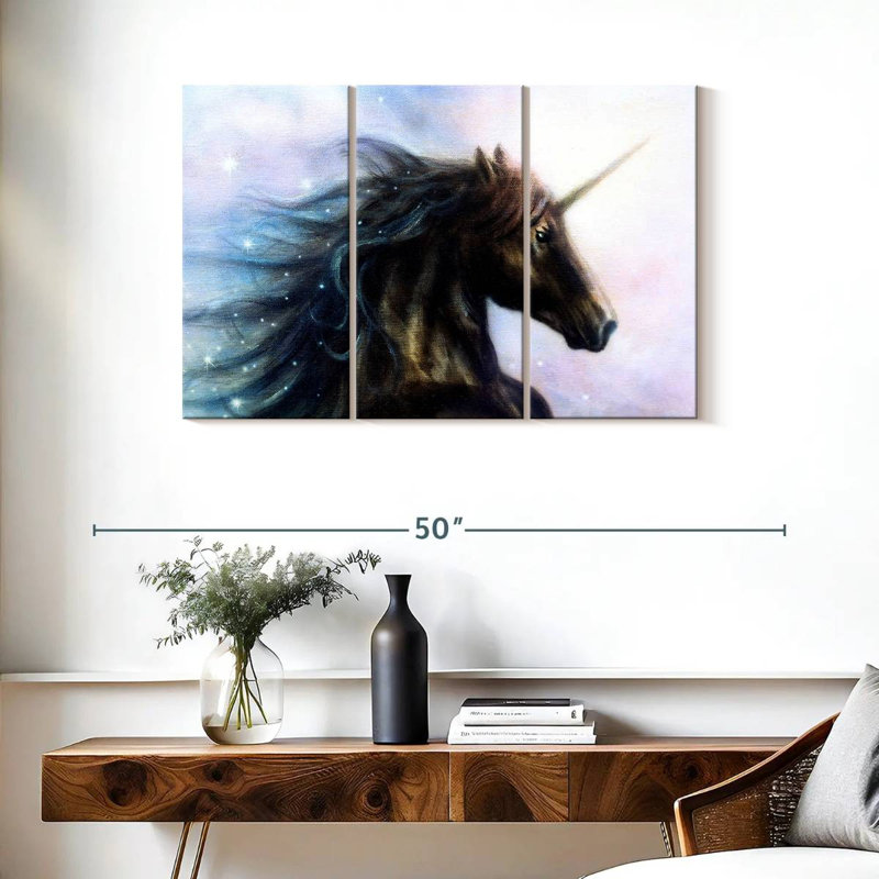Kelan Black Unicorn, 24" H x 38" W